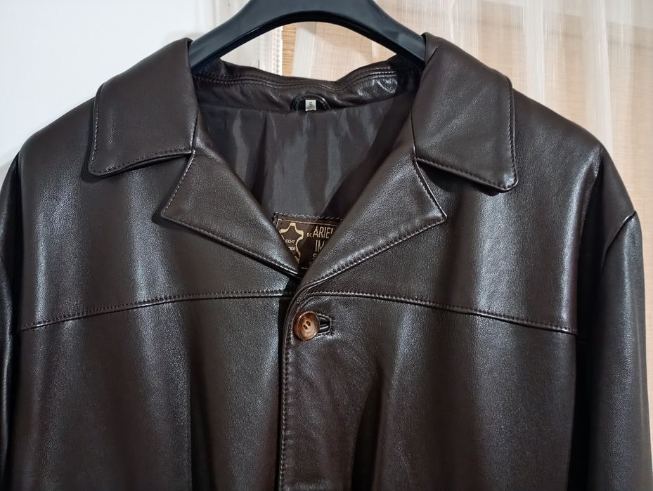 Sacou piele bărbați maro, din miel, mărimea 56 România, Primăvară-Toam