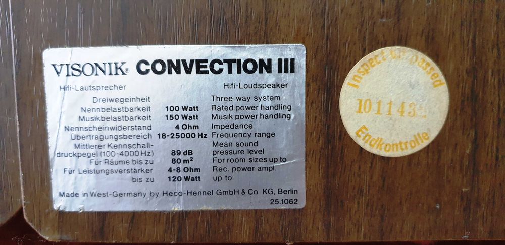 Boxe Visonik Convection III, By Heco, putere 150W pe 4 Ohm