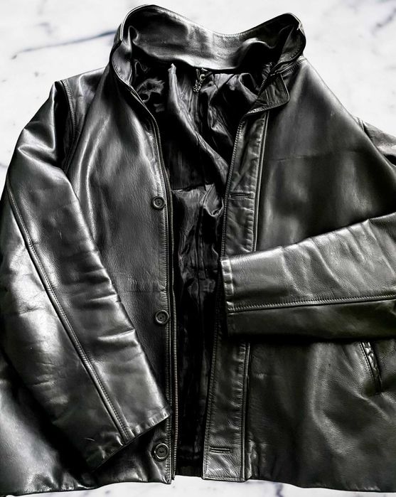 естествена кожа мъжко яко размер ххл телешка кожа копчета и цип черно