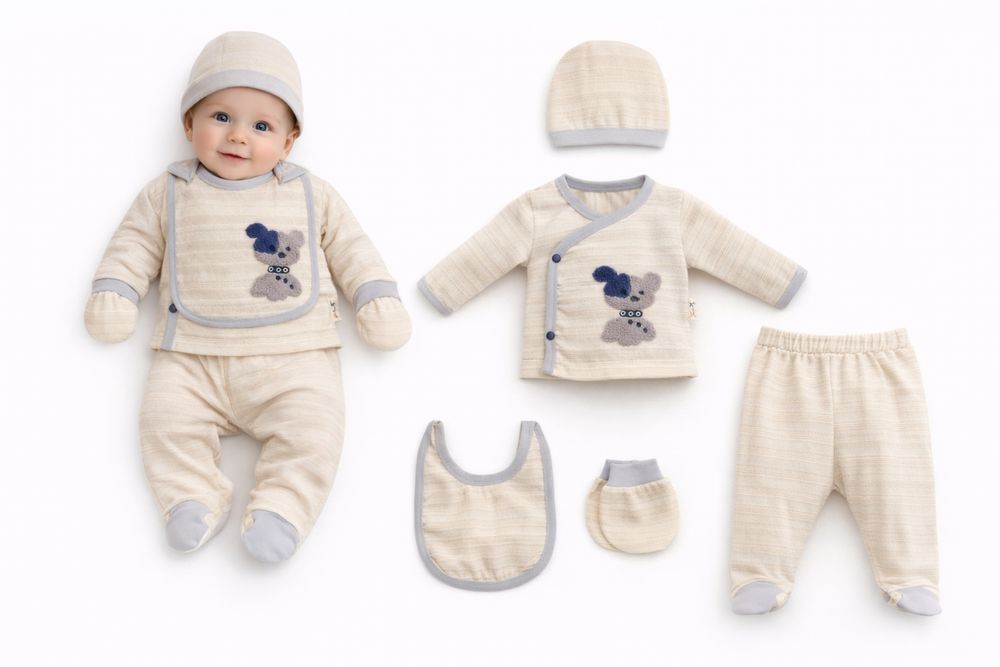 Бебешки комплект за новородено 5 части с мече