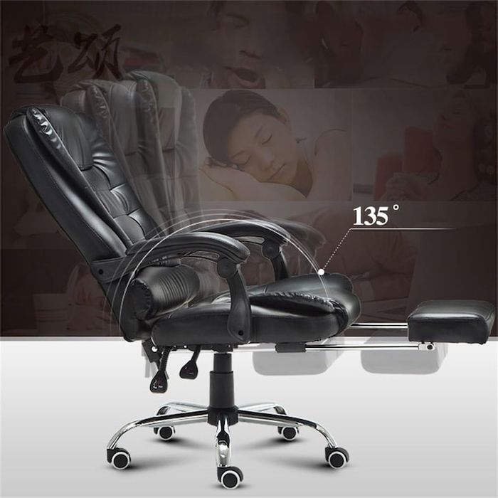 Ергономичен офис стол, функция люлка, поставка за крака, черен