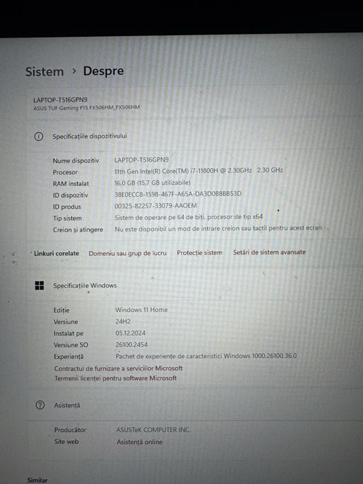 Laptop gaming ASUS TUF Timisoara