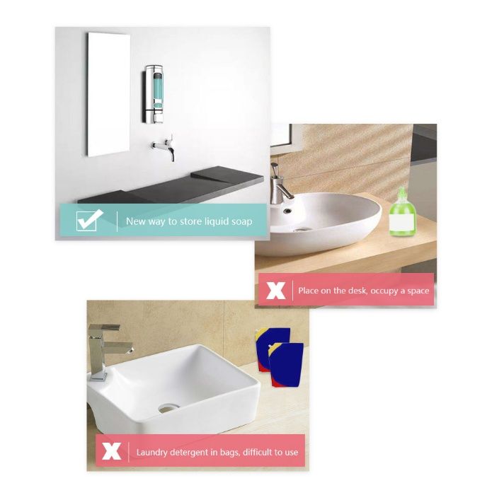 Стилен диспенсър за течен сапун 400мл - дозатор за монтаж на стена