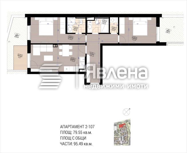 Просторен 3-стаен апартамент № 2-107