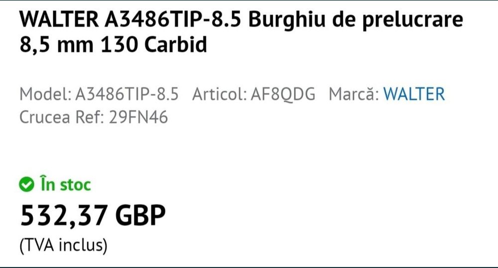 Burghiu din carbură solidă cu lichid de răcire