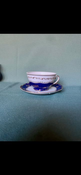 Serviciu de Ceai/Cafea Zsolnay Hungary - Pompadour III - Cobalt si Aur