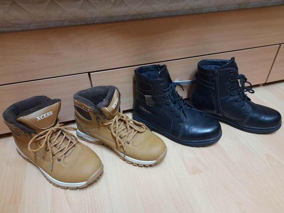 Мъжки зимни кожени обувки черни 40 номер и кафяви 41 номер