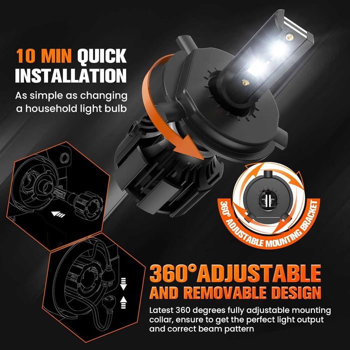 Кутия за работа с кола H4 LED 28000LM крушки за автомобилни фарове, 130W 12V, 6500K бяла