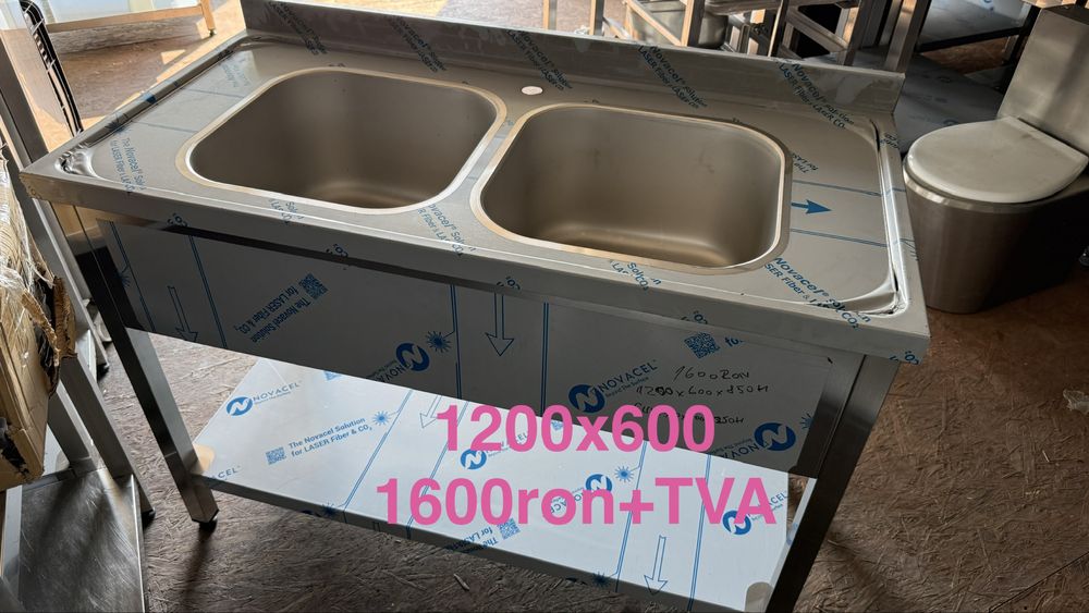 Chiuveta inox profesionala horeca dubla simpla, oua sau cu actionare la picior