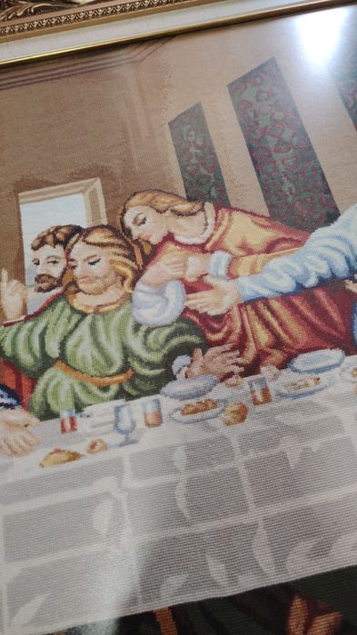 Tablou Broderie Manuală „Cina cea de Taină” - Unicat, 146x75 cm