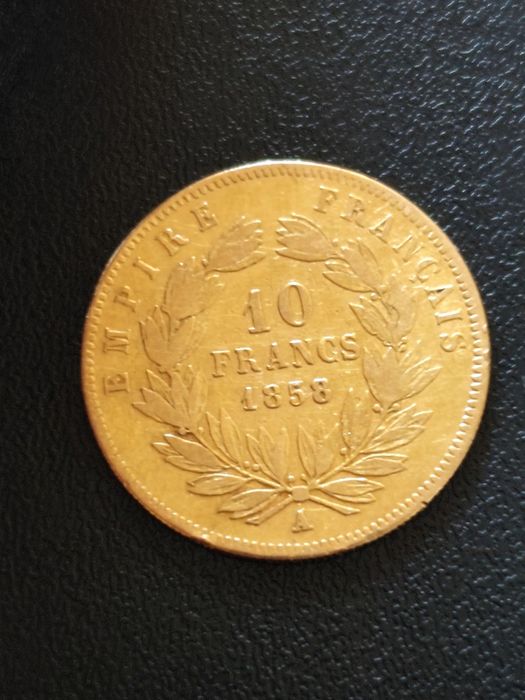 Златна монета 10 франка 1858 год, злато, тегло 3.22 гр,900/1000