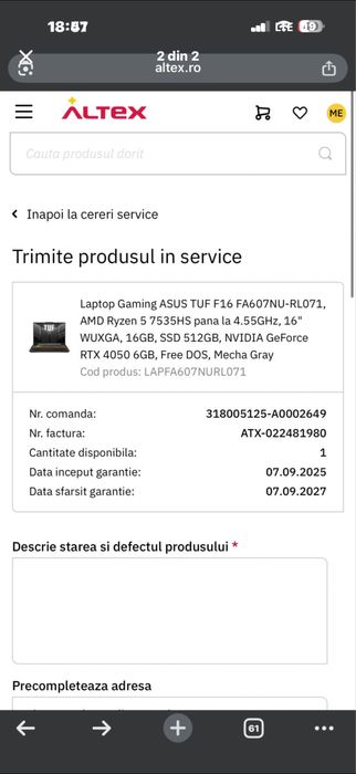 Vand laptop Asus TUF 16