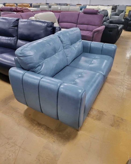 Син кожен диван двойка