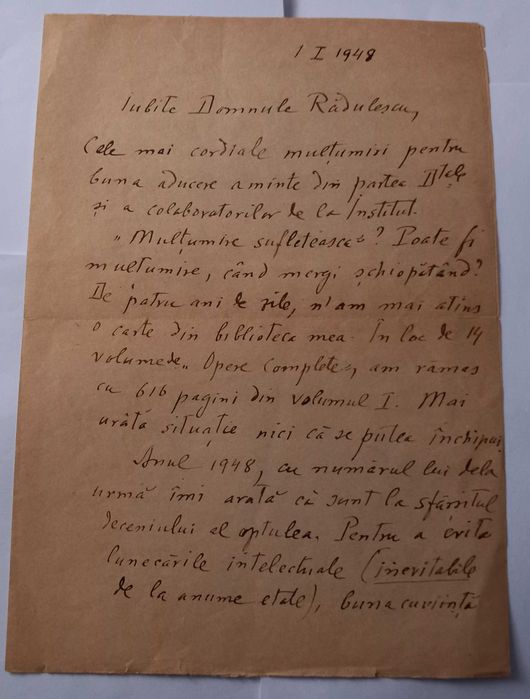 Scrisoare adresata profesorului Al. Radulescu