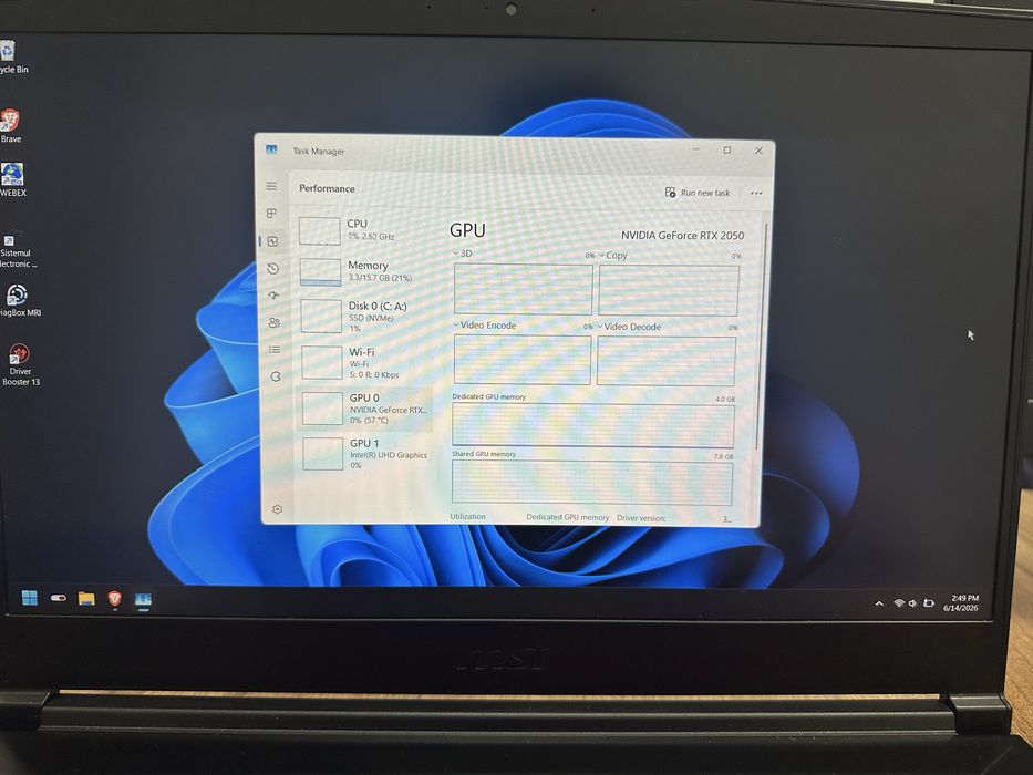 Laptop Gaming/Editare Foto-Video  MSI, RTX 2050, i5-12450H, 16GB RAM, Tastatură Iluminată, 144hz