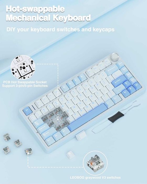 Механична клавиатура AULA F75 Wireless 75% RGB Hot Swap – Blue