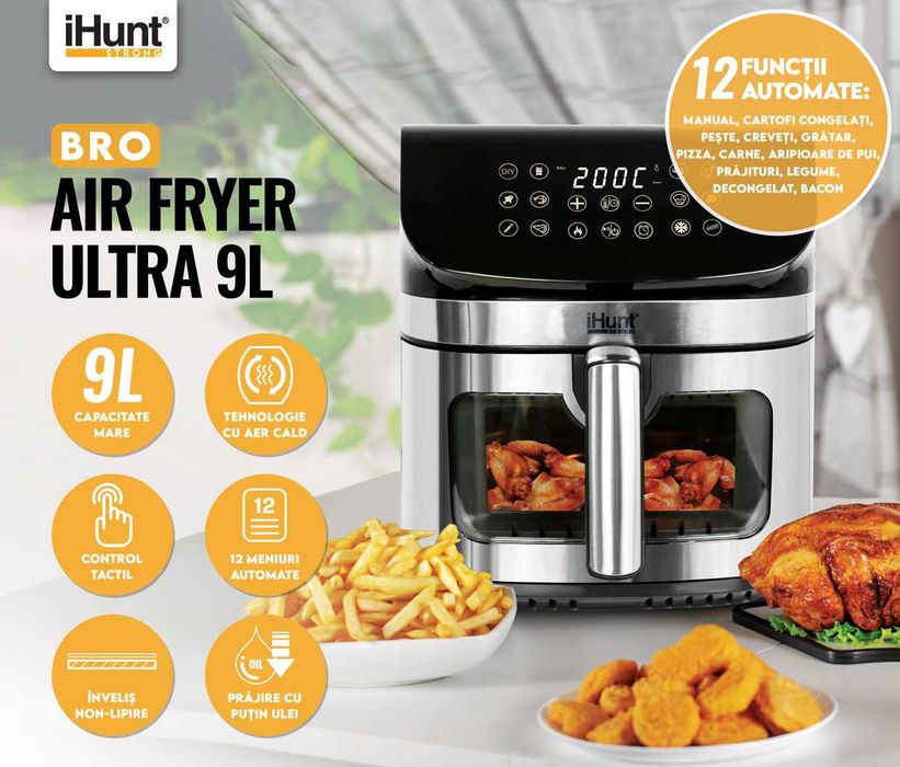 Friteuza Aer Cald (Airfryer) + Hartie de copt AirFryer 24 cm, 50 buc