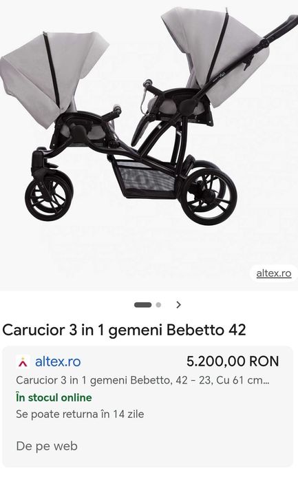 Căruț dublu în tandem Bebetto 3 în 1