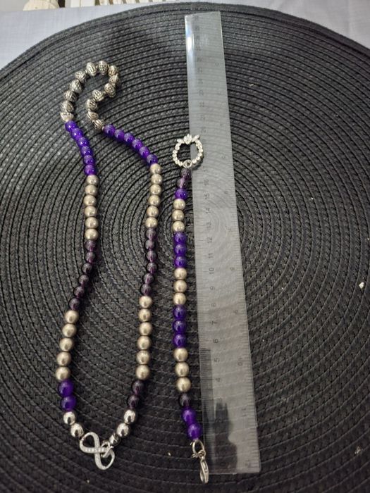 Set ametist colier lungime 26 cm la dublu si bratara 20 cm reglabilabi