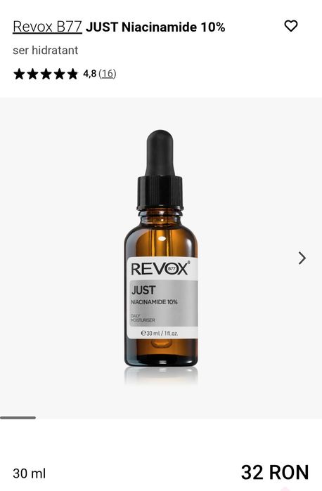 Solutie hidratanta Revox, Just Niacinamide 10%, 30 ml