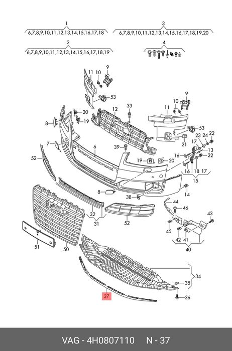 Spoiler cheder sub bara fata Audi A8 4H dupa 2009 cod 4H0807110 NOU