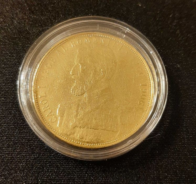 Moneda AUR 25 lei 1906, Romania, Carol I, RAR, stare acceptabila