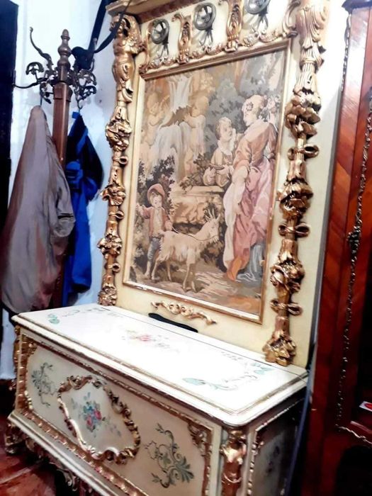 CUIER BAROC venetian,tapiserie,lada,Silik, Italia,lemn MASIV,pictat