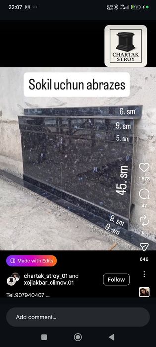 Kafel granet mramir brechka sokil sanuzel fasad ishlarini hammasini qi