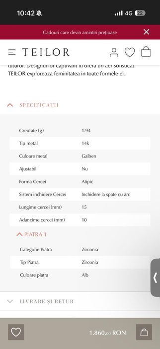Cercei aur galben 14k teilor