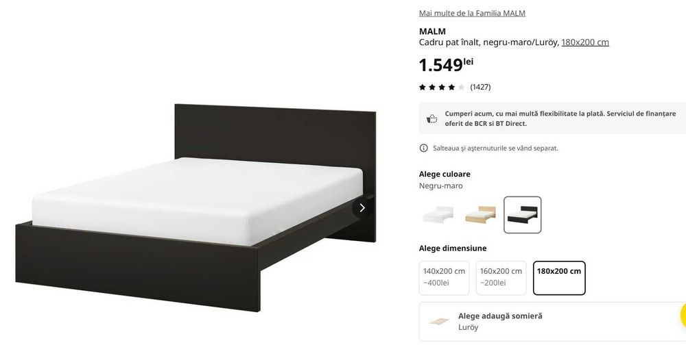 Pat 180 x 200 somiera inclusa, Malm de la Ikea - urgent, negociez, .. ca trebuie sa renovez!