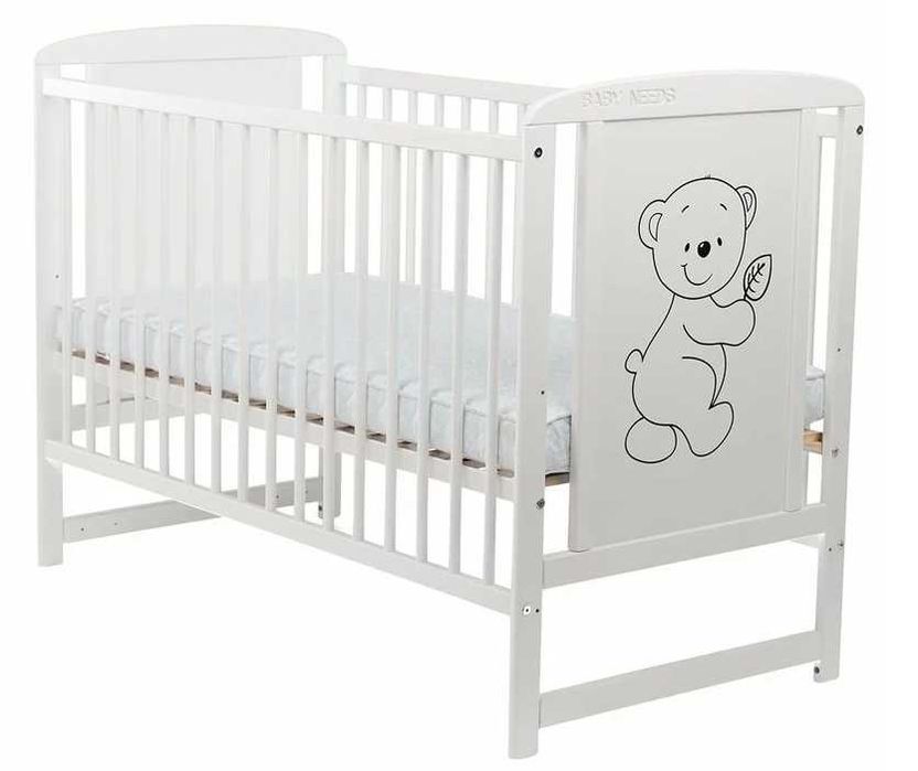 Pătuț bebe BabyNeeds Timmi 120x60 cm + Saltea 10 cm + Protecții pat