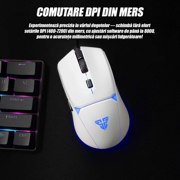 Mouse gaming TEKHERO CRYPTO II VX7V2 alb, RGB, 8000 DPI, 6 butoane programabile, USB, ergonomic lichidare stoc garanție 2 ani