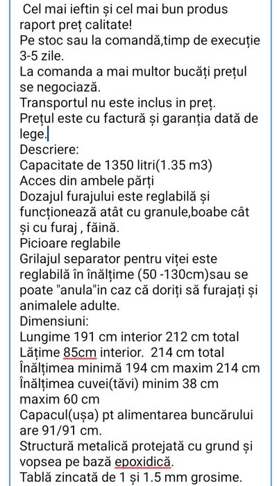 Buncăr furajare vaci,oi,capre(creșă viței)
