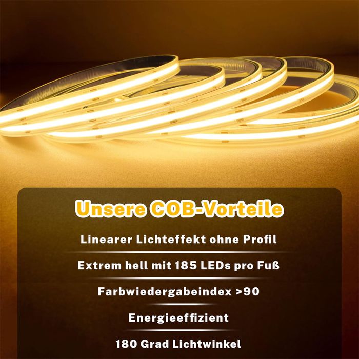 Bandă luminoasă LED COB alb cald, compatibilă cu Alexa 20M Gliztech