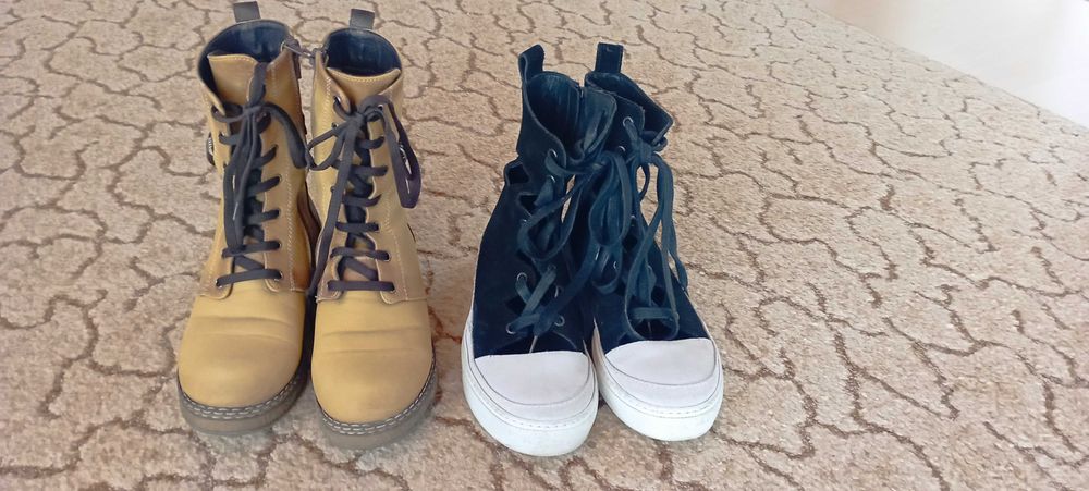 Дамски боти - черни и цвят горчица