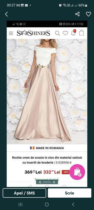 Rochie ocazie roz pudra din tafta de calitate M-L usor negociabil