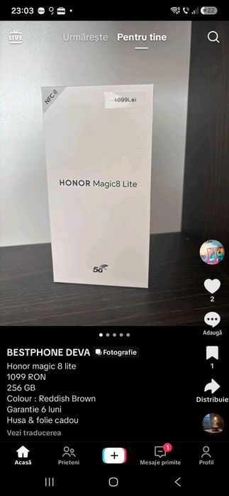 Magazin Nou resigilat Honor Magic 8 lite 256GB garantie 2ani Cadou husa si folie