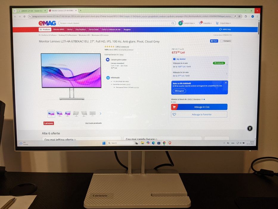 Monitor LED IPS LENOVO L27i-4A 27" Full HD 100Hz Boxe nou garantie
