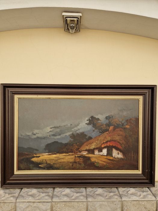 Стара голяма антикварна холандска картина масло върху платно