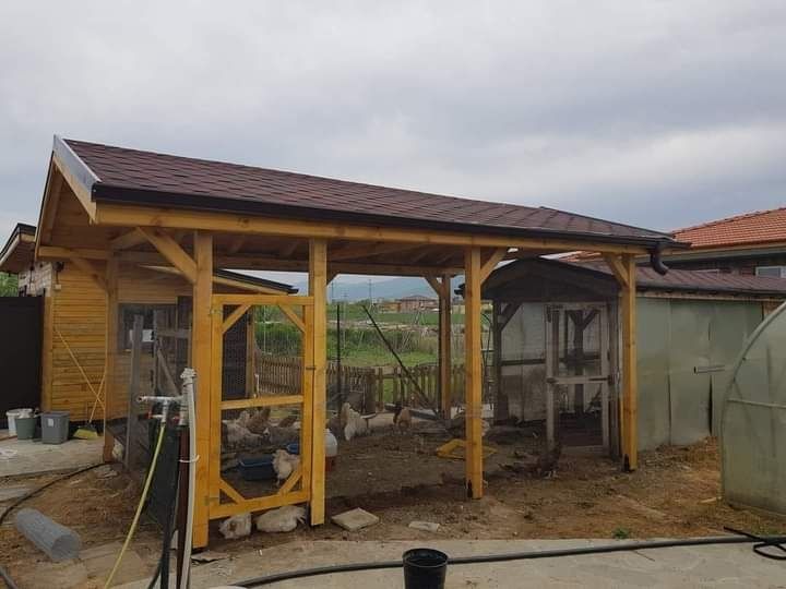 Дървени навеси беседки бараки навеси тераси