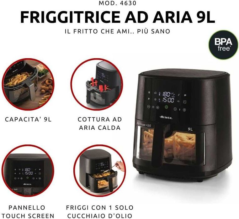 Air Fryer Ariete 9L – Gătire sănătoasă, fără miros, porții mari