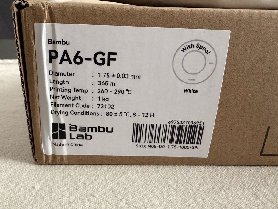 Filament BambuLab PA6-GF 1kg Alb