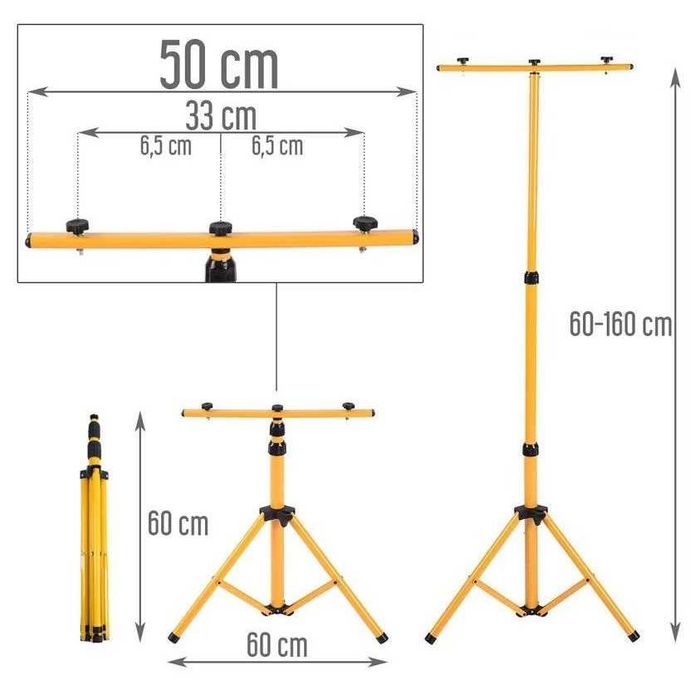 Стойка за прожектори и фенери, Тип трипод, Алуминий, Жълт, 60/160 см