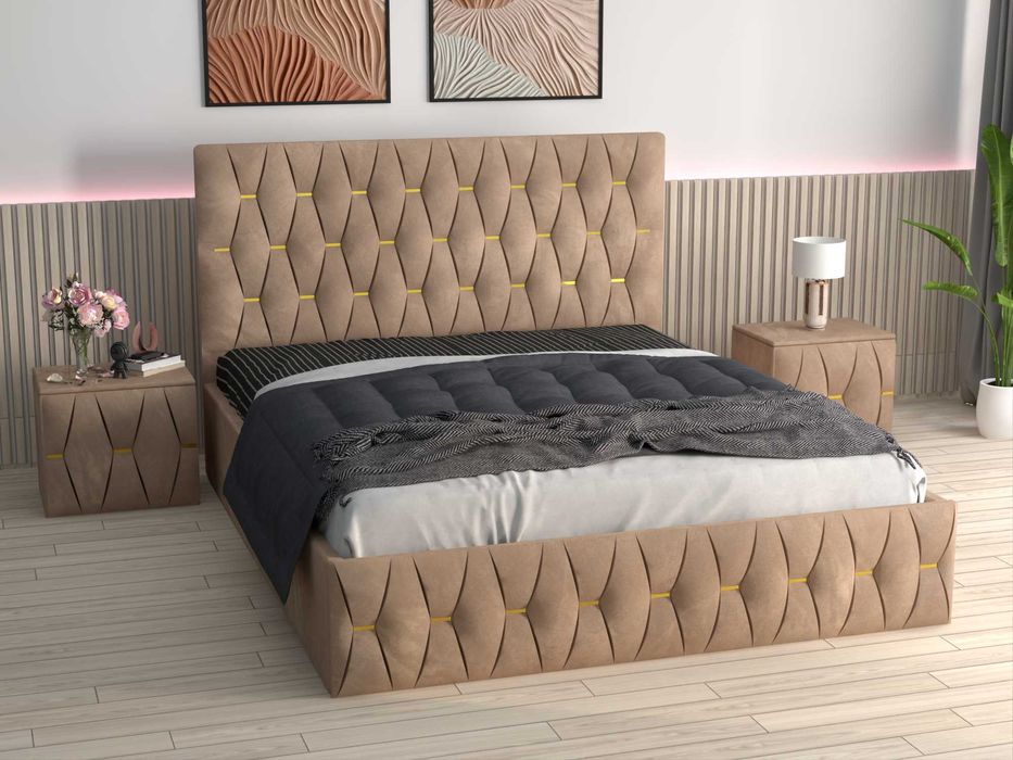 Pat tapitat Verona cu noptiere 1749lei , calitate superioara