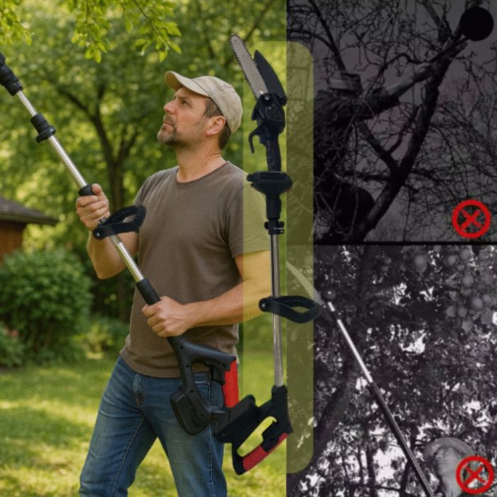 Акумулаторен мини верижен трион с телескопичен прът 21V – комплект за