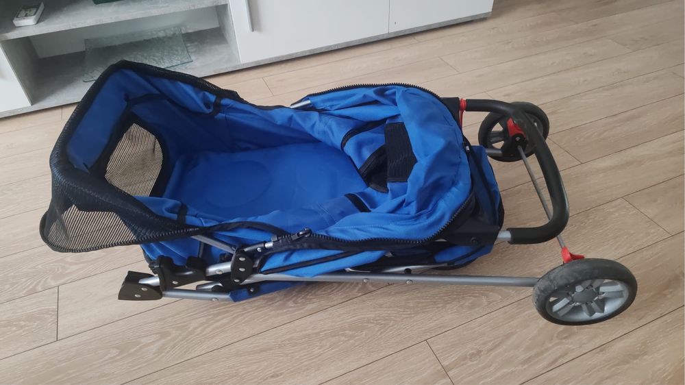 Carucior pliabil pentru caini si pisici, albastru, 75x45x97