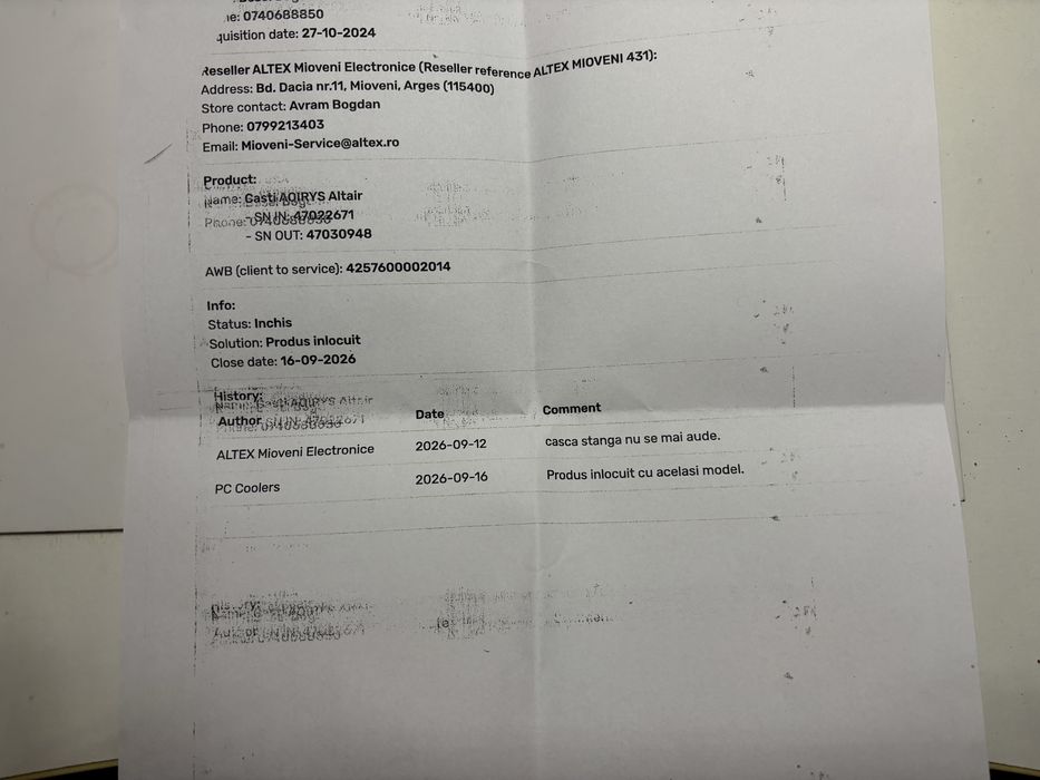 Căști gaming Aqirys Altair-noi, inlocuite pe garanție