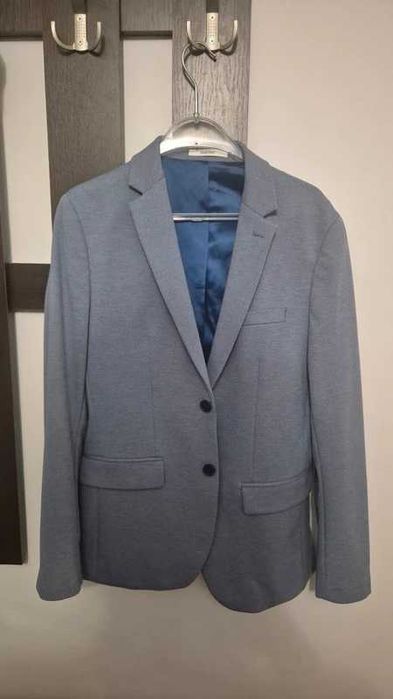 Costum nuntă (sacou+pantaloni) albastru (steel blue wedding suit) purtat o singură dată