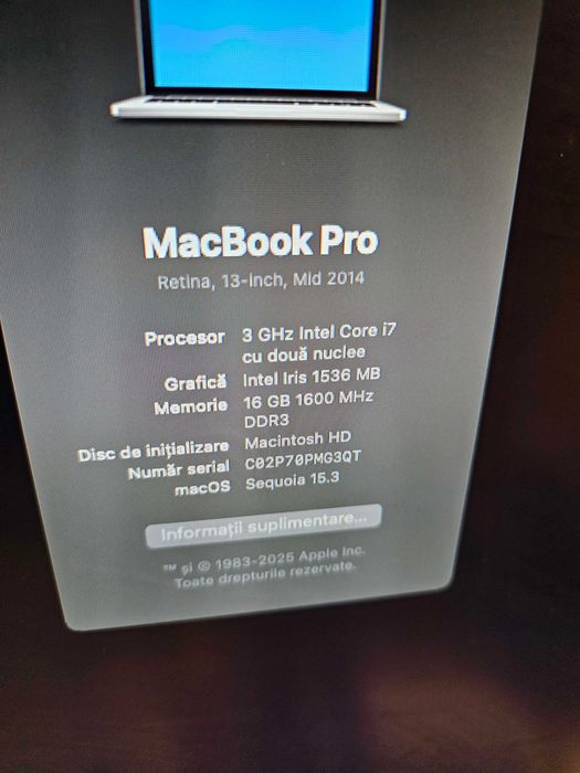 MacBook Pro 13 Retina Mid 2014 i7 16GB RAM pentru piese sau monitor extern