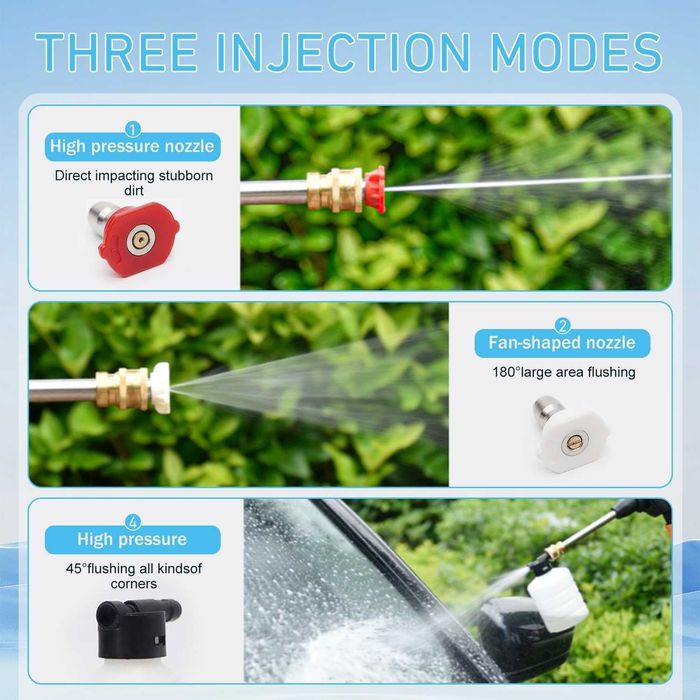 НОВА! Безжична акумулаторна водоструйка 90 bar с 6-в-1 дюза, 5м маркуч